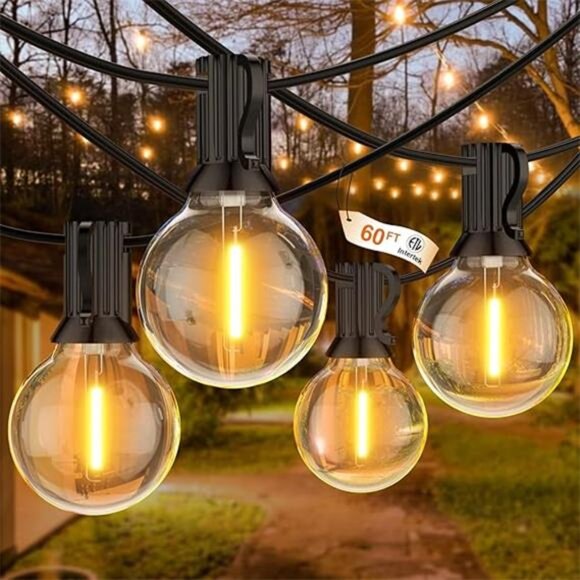 60FT Outdoor String Lights LED, Patio Lights with 32 Bulbs Waterproof, 2700K - Picture 7 of 7